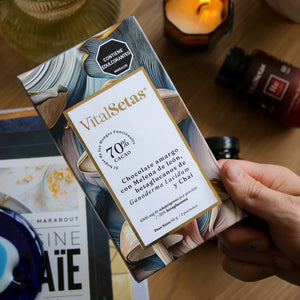 Chocolate Amargo con Melena de León, Betaglucanos de Ganoderma Lucidum y Chai - VitalSetas