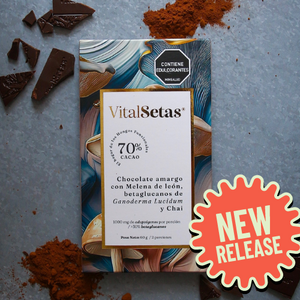 Chocolate Amargo con Melena de León, Betaglucanos de Ganoderma Lucidum y Chai - VitalSetas